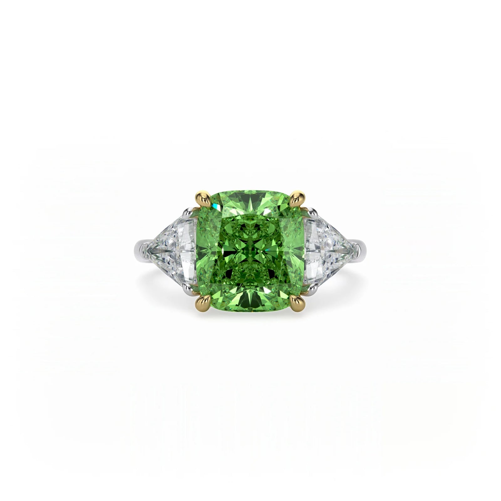Aura Trilogy Cushion Ring Green Diamond
