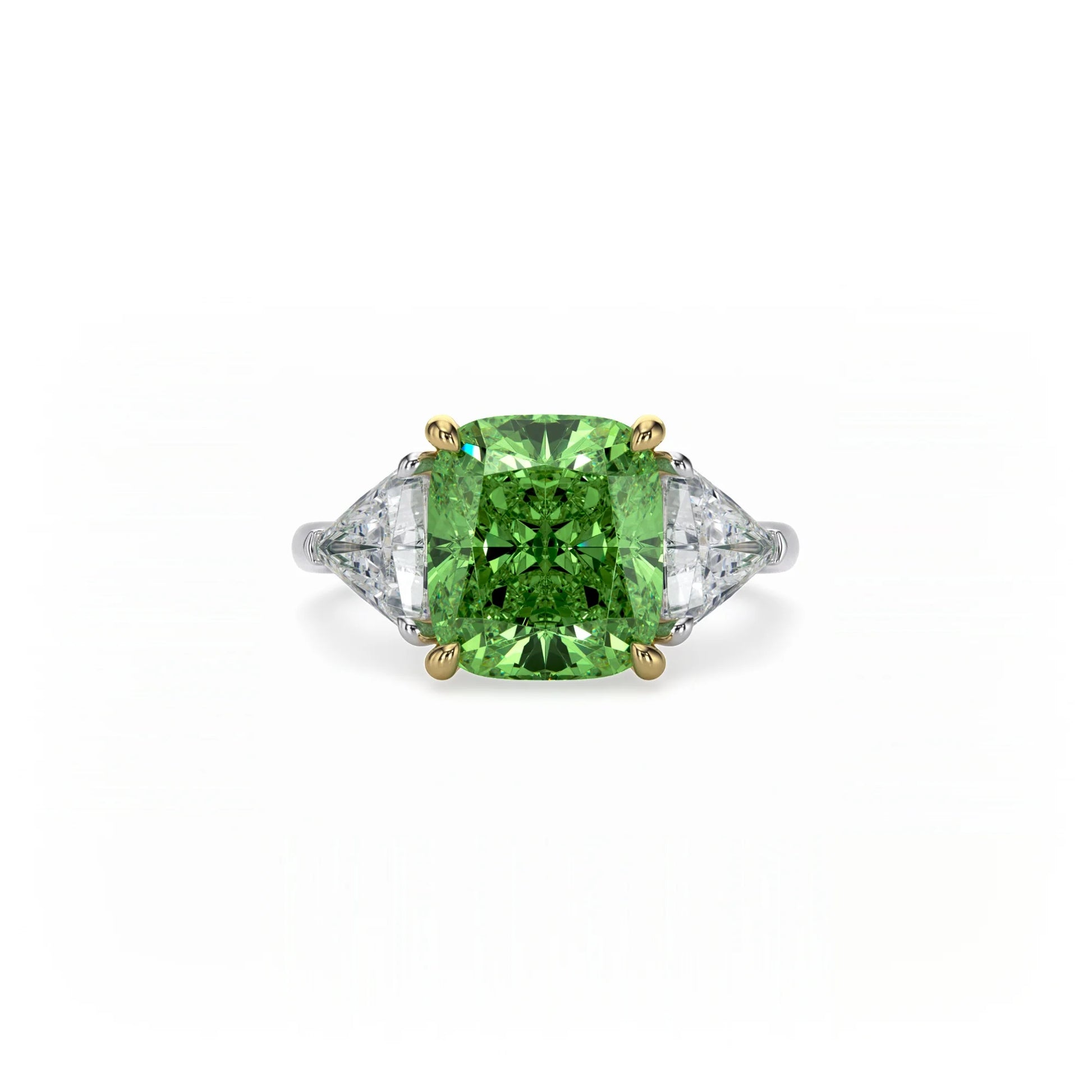 Aura Trilogy Cushion Ring Green Diamond