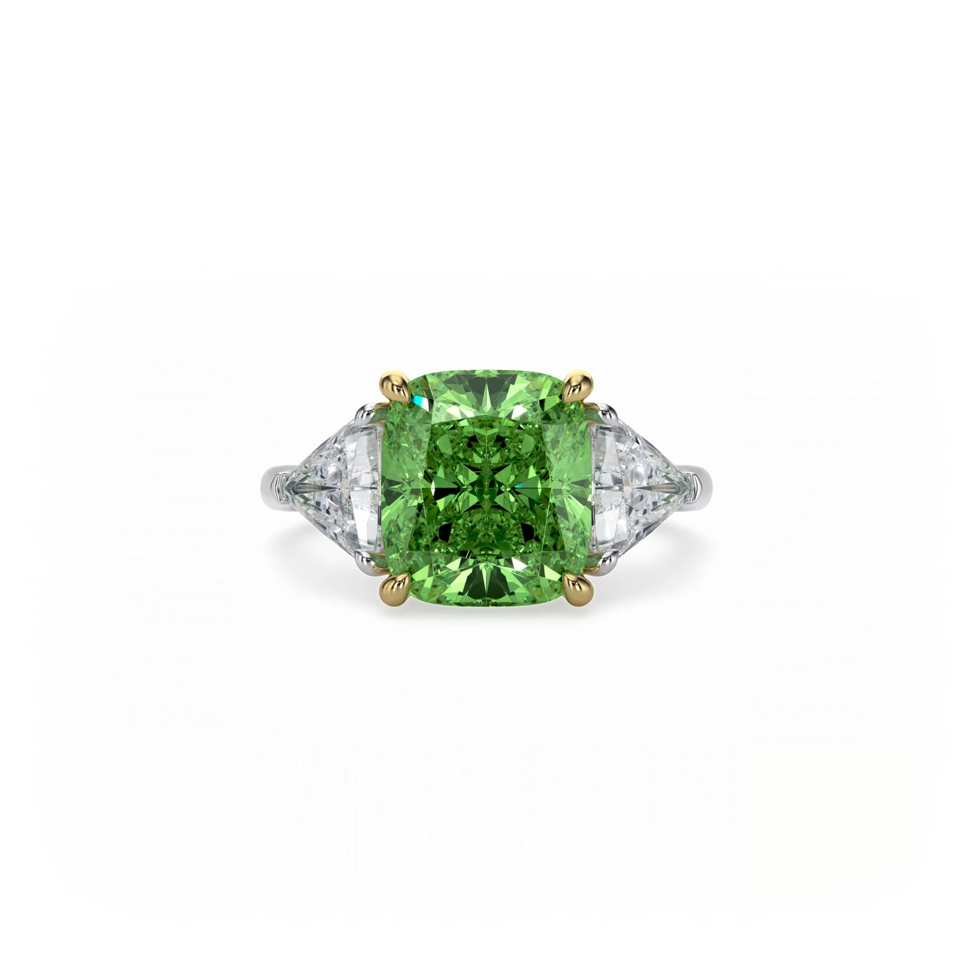 Aura Trilogy Cushion Ring Green Diamond
