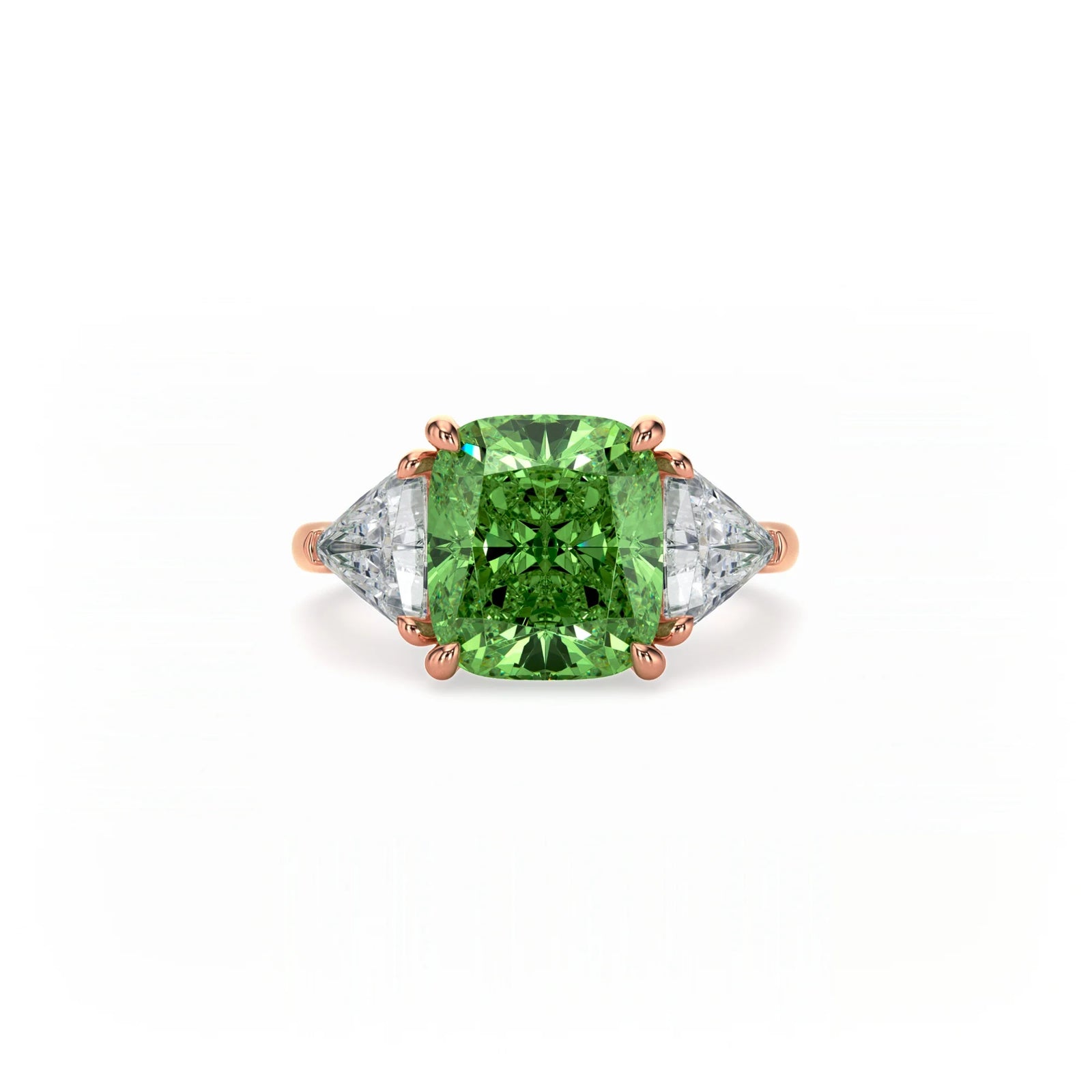 Aura Trilogy Cushion Ring Green Diamond
