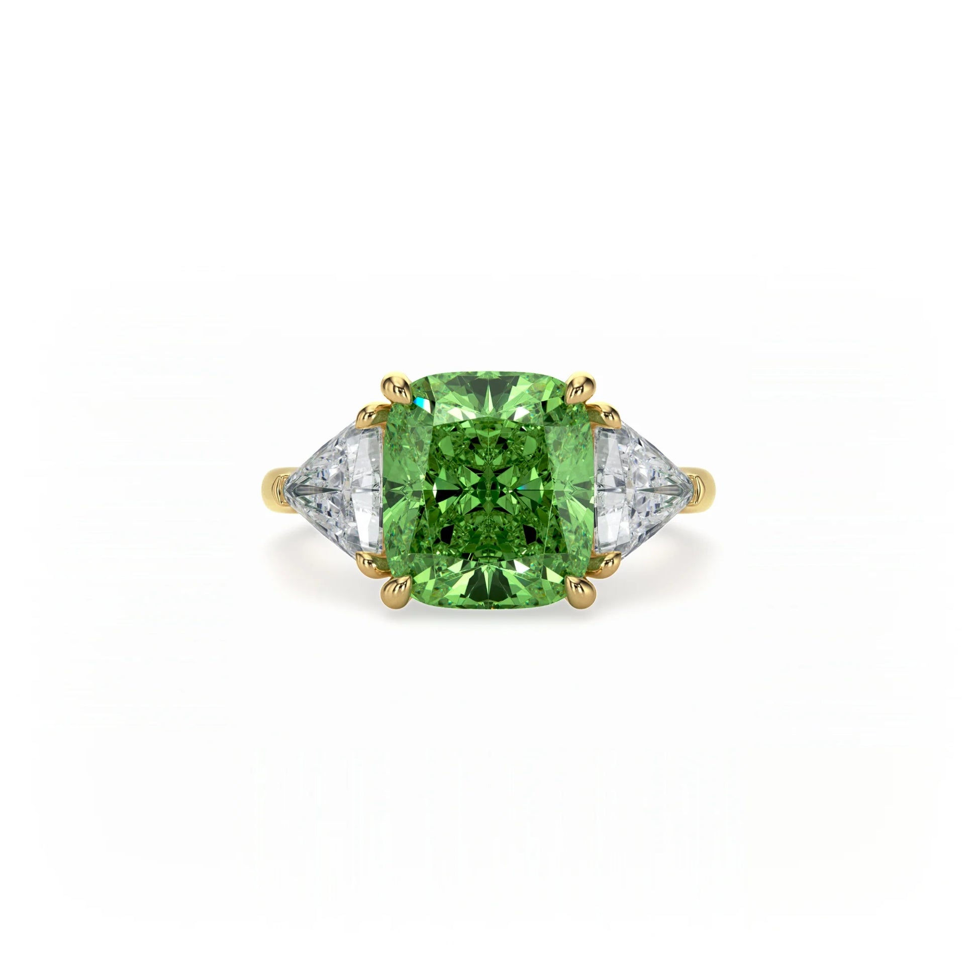 Aura Trilogy Cushion Ring Green Diamond