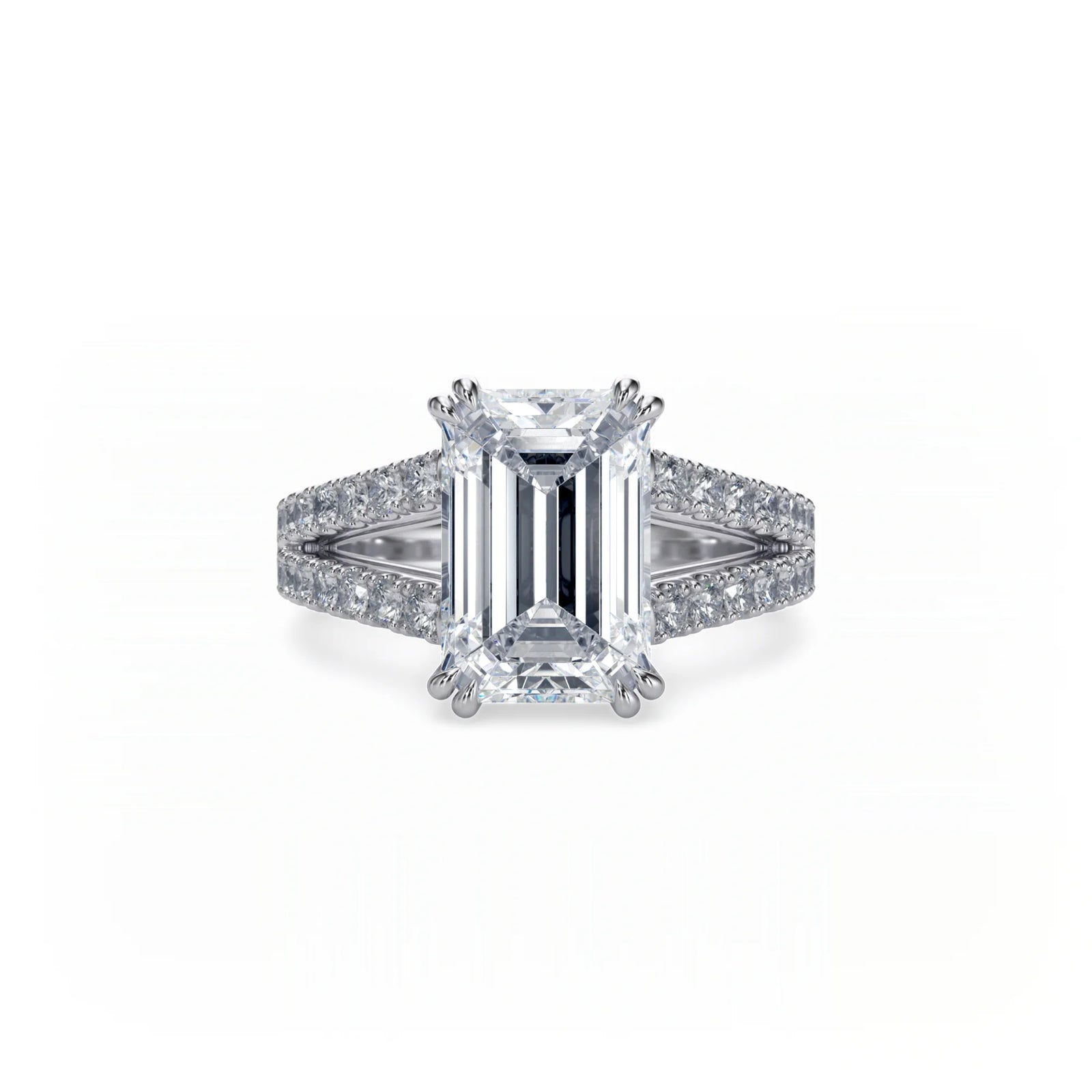 Bonded Emerald Cut Split Pavé Ring