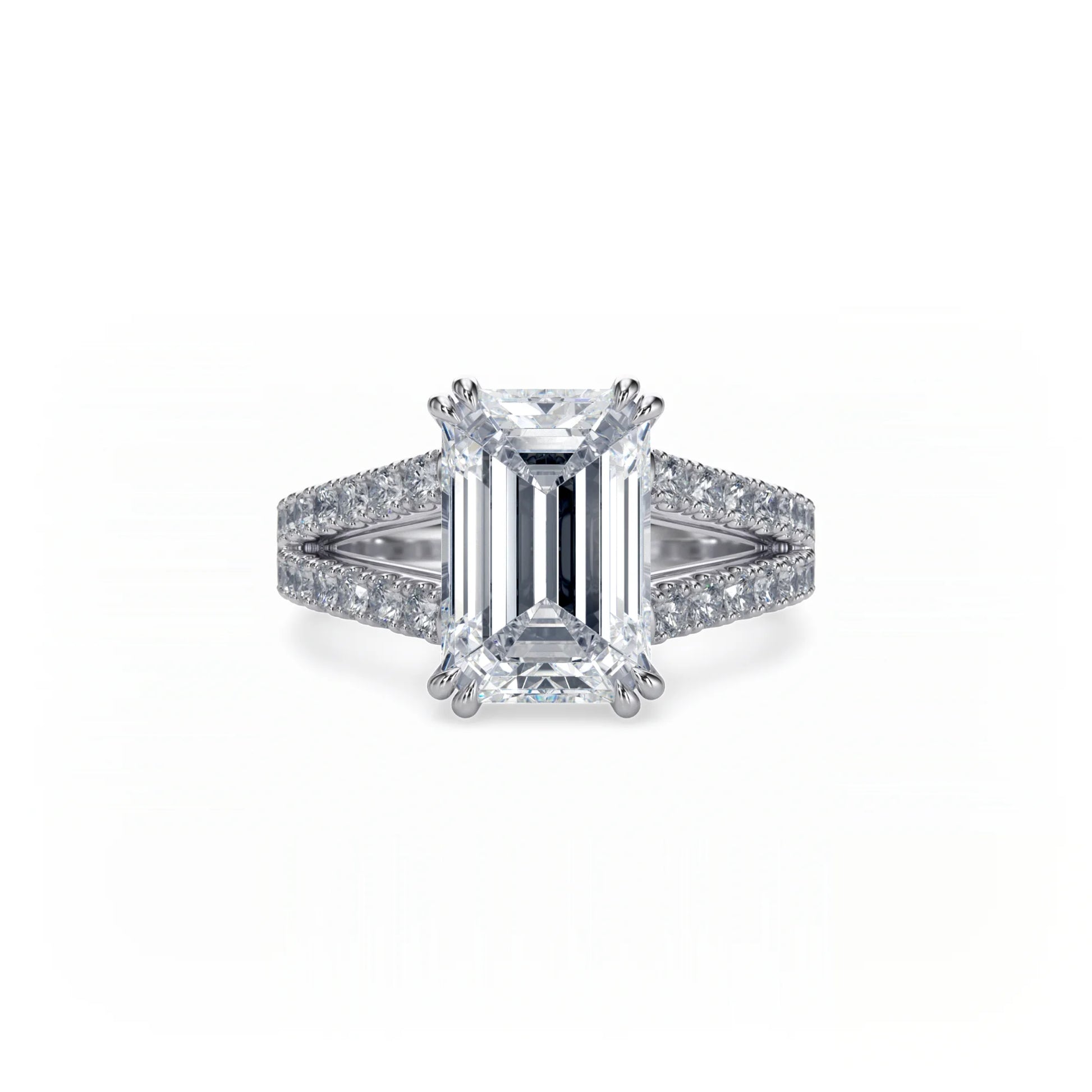 Bonded Emerald Cut Split Pavé Ring
